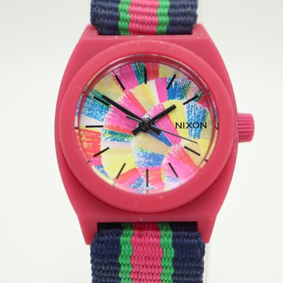 Nixon The Small Time Teller Pink Multicolor 26mm Watch Nylon Strap w New Battery - Picture 7 of 14
